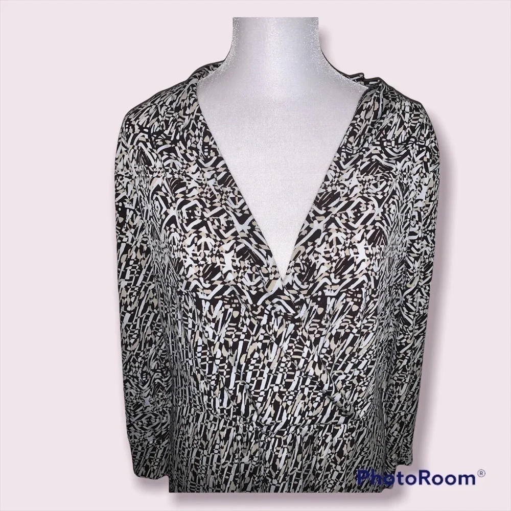 Last Chance ! Tahari‎ Arthur S. Levine Brown Geometric Faux Wrap Dress Large